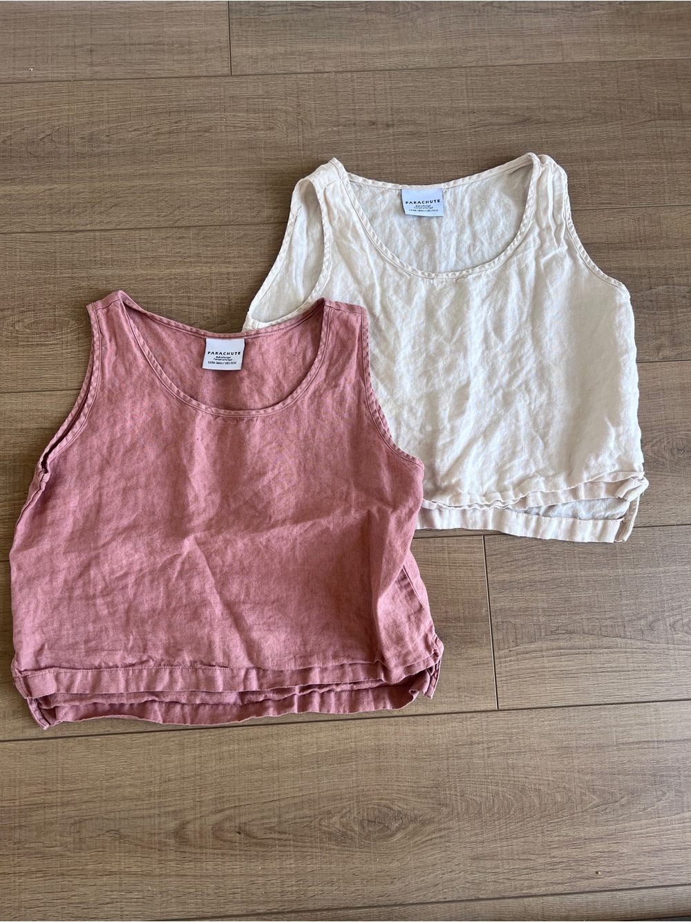 2 Parachute Linen Tank Tops — Dusty Rose & Cream